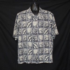 Tommy Bahama Hawaiian Shirt 100% Silk Blue Large